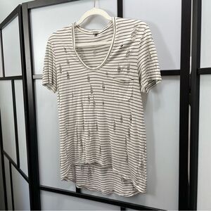 [S] Joe’s Jeans White & Black Striped Delicately Distressed Short Sleeve Top